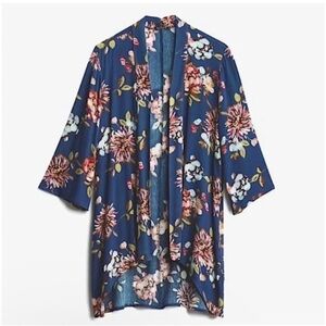 Pink Clover Size Small Maples Open Front Floral Kimono Cardigan Navy Blue Swim